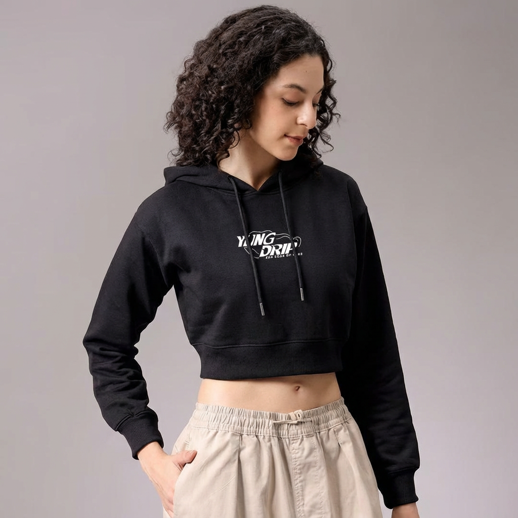 CASUAL CROP HOODIE | BLACK