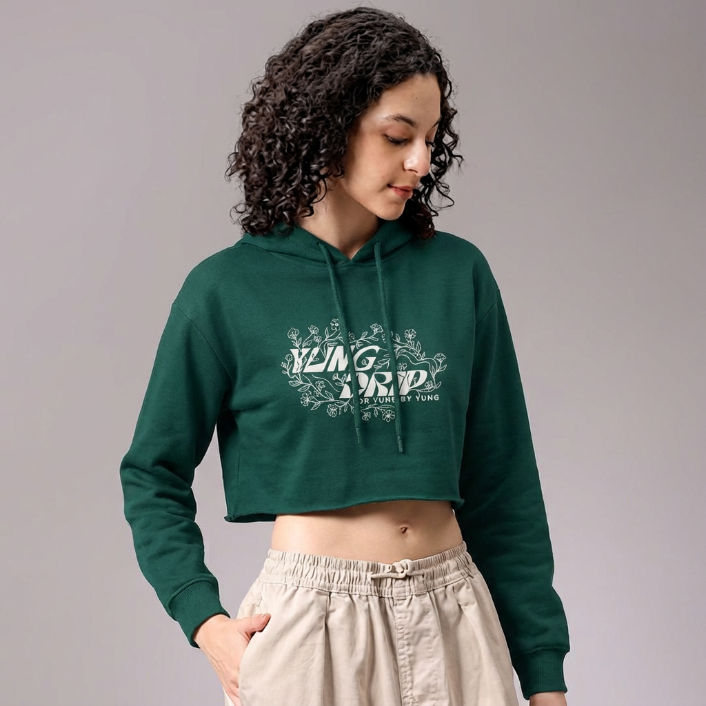 CASUAL CROP HOODIE | GREEN