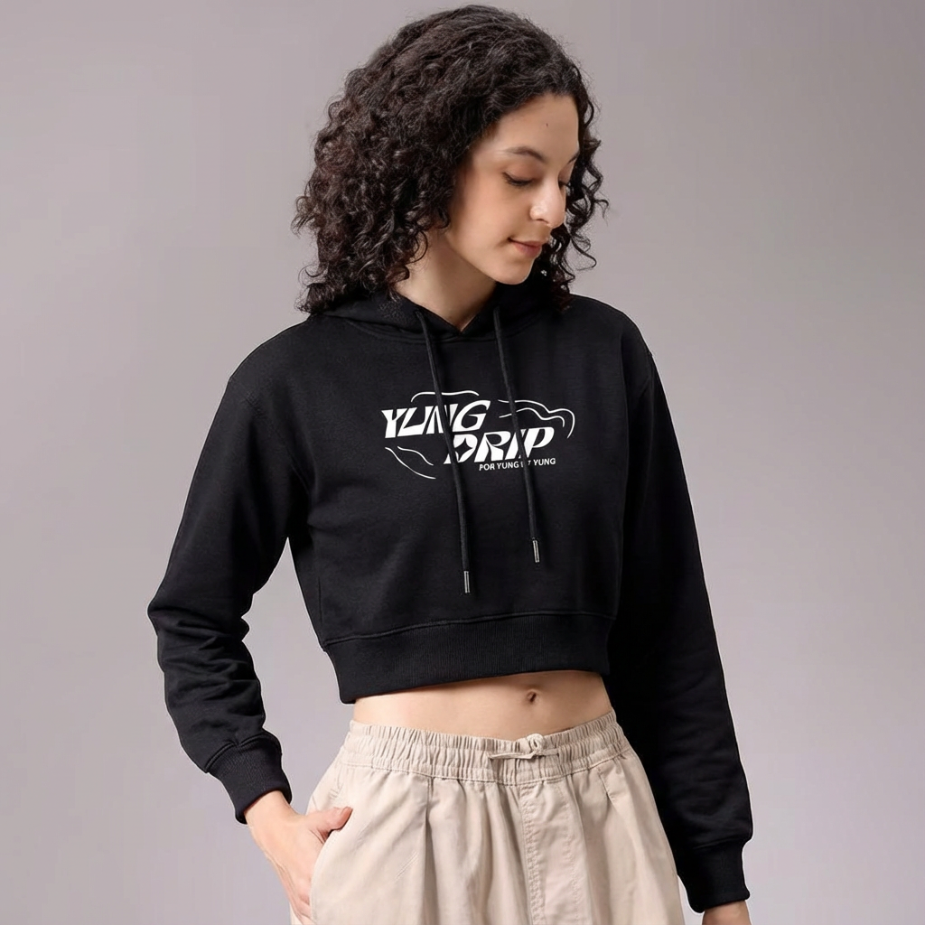 PREMIUM CROP HOODIE| BLACK