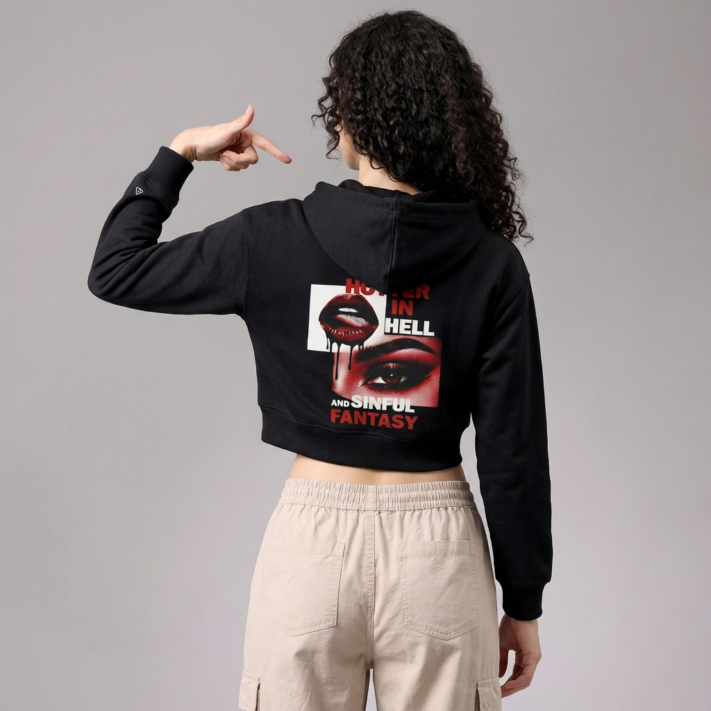 PREMIUM CROP HOODIE| BLACK